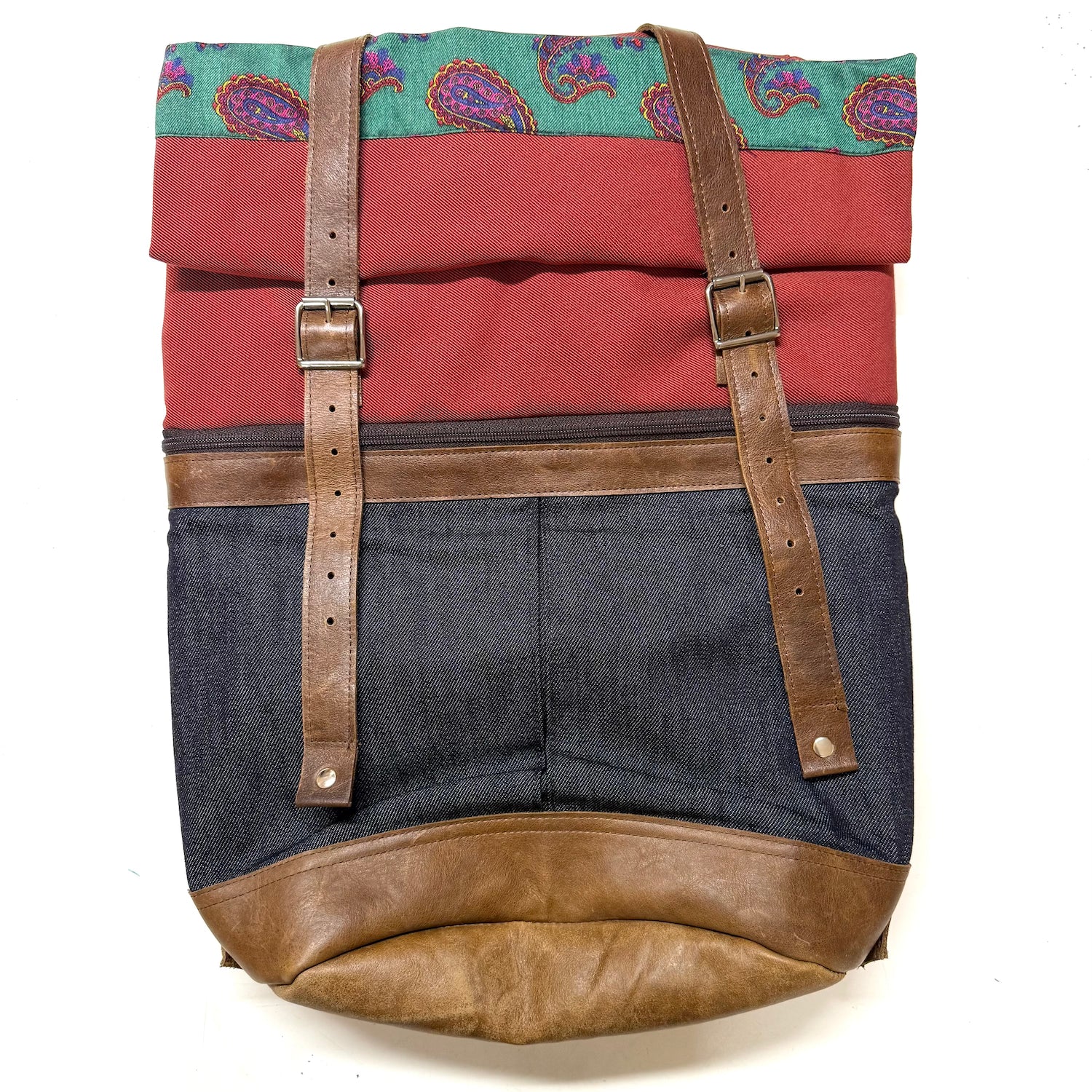 zaino in pelle e tessuto