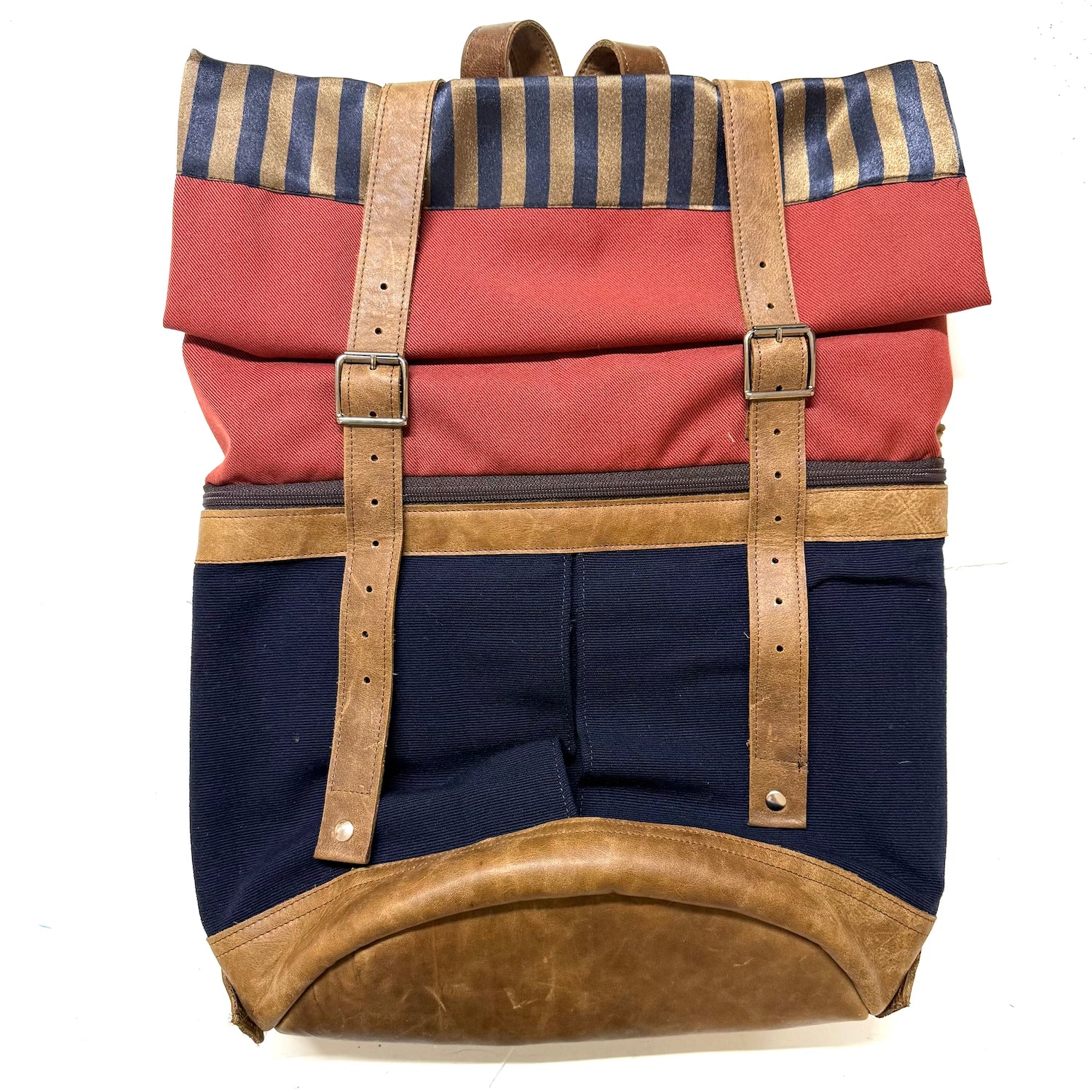 zaino in pelle e tessuto